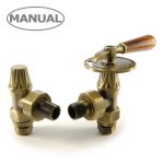 West Manual Valves, Abbey Lever, Old English Brass Angled – 22mm