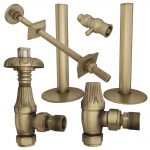 Cast Iron Radiator Accessory Pack, Antique Brass, Metal Head Angled