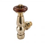 Nordic Thermostatic Valves, Traditional, Polished Brass/Walnut Angled